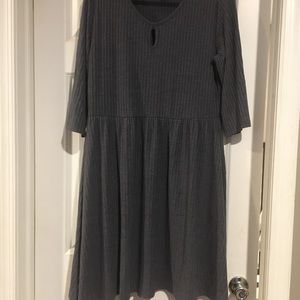 Suzanne Betro 1x heather navy ribbed keyhole dress